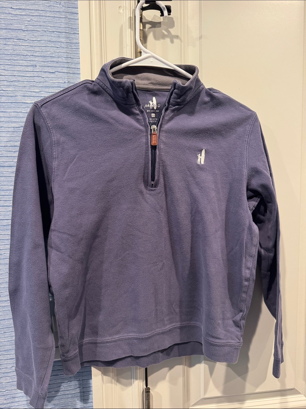 Johnnie-O Boy’s  1/4 Zip cotton Pullover  - slate blue with grey interior collar